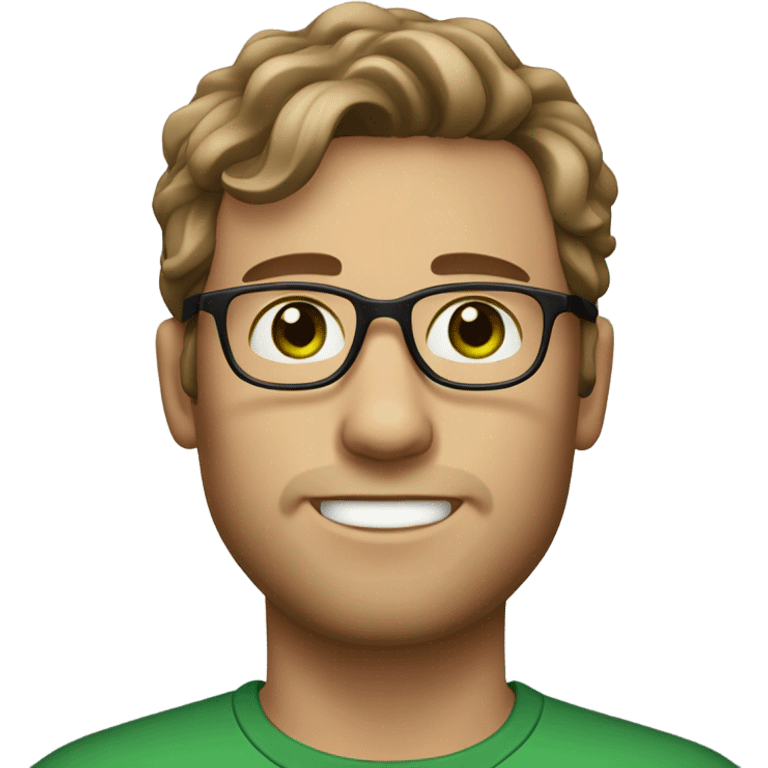 GREEN eyes, white male , brown mad wavy hair, brown glasses, stubble emoji