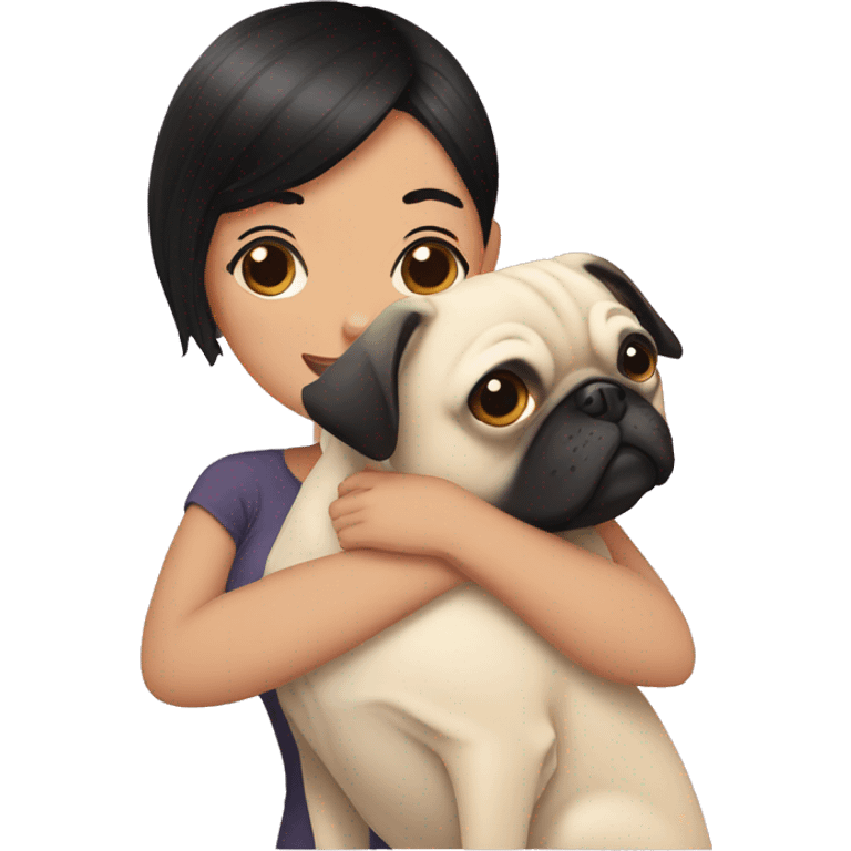 woman hugging a pug short black hair emoji