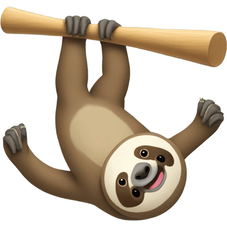 Sloth hanging upside down Holding a baseball bat ￼￼ emoji