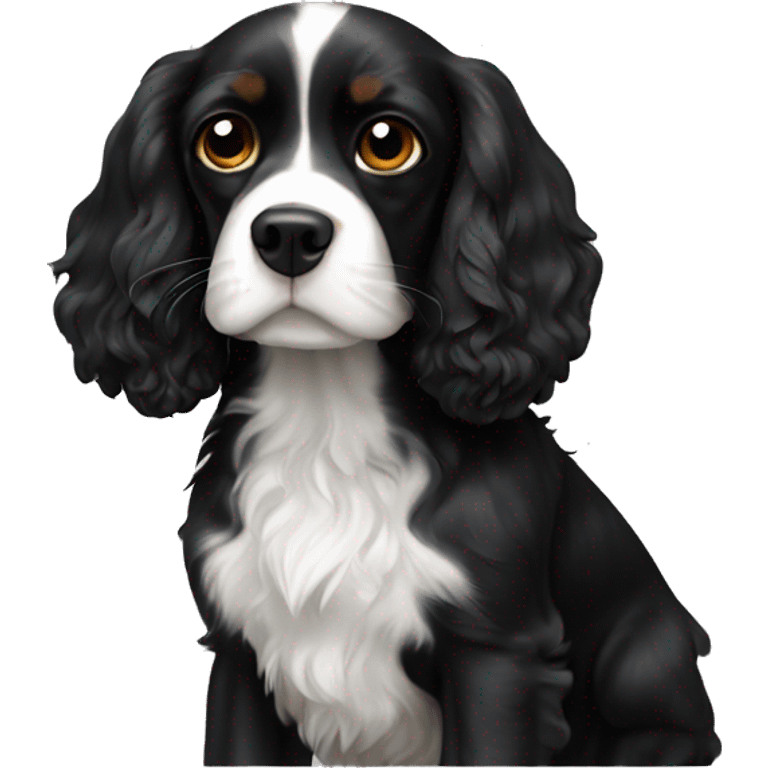 Small completely black cavalier spaniel with white on chest emoji