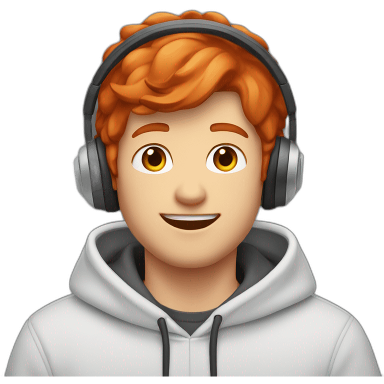 male guy; red hair; gelled hair; hoodie; headset; smile; hand up emoji