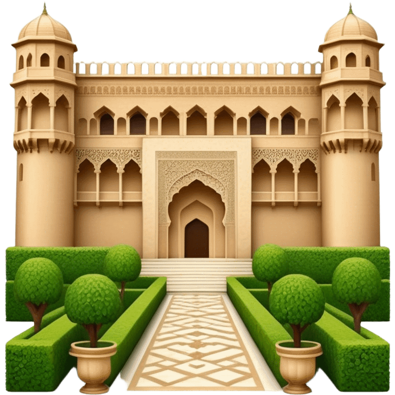 Cinematic Realistic Alhambra Landmark Emoji, showcasing the ornate historic palace with lush gardens rendered with rich textures and soft, majestic lighting. emoji