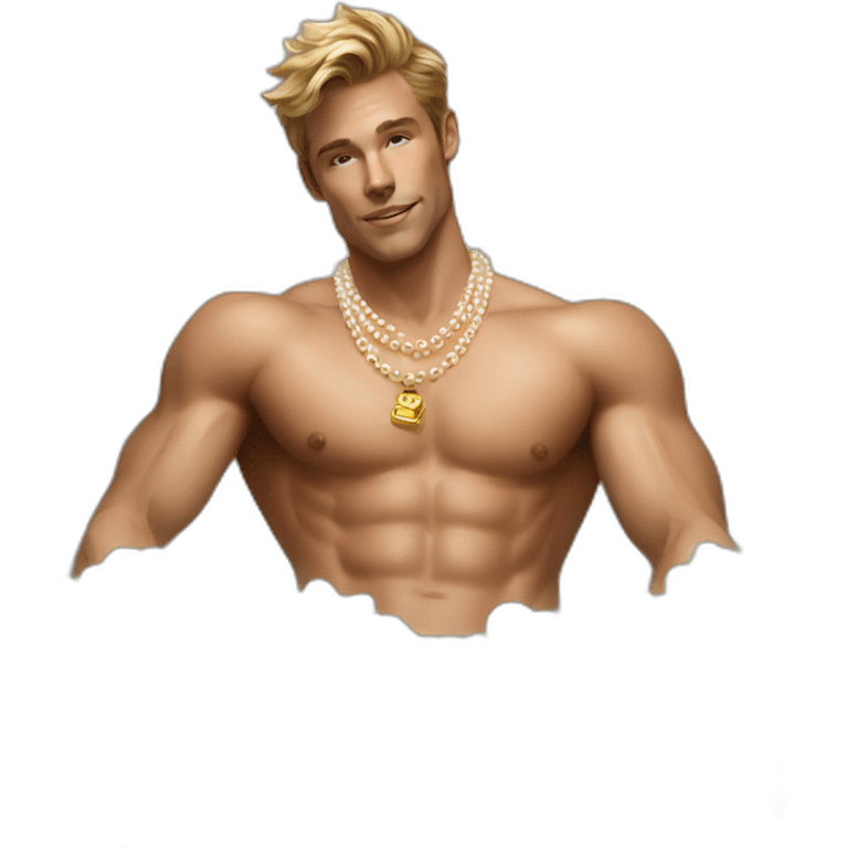 Posh-muscle-boy-pearl-necklace-in-golden-bathtub emoji