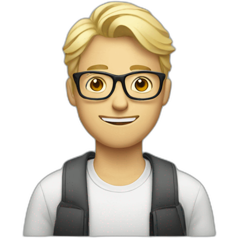 Blonde guy with glasses texting emoji