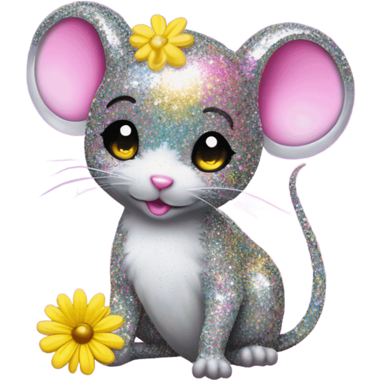 Lisa frank glitter mouse with daisy  emoji