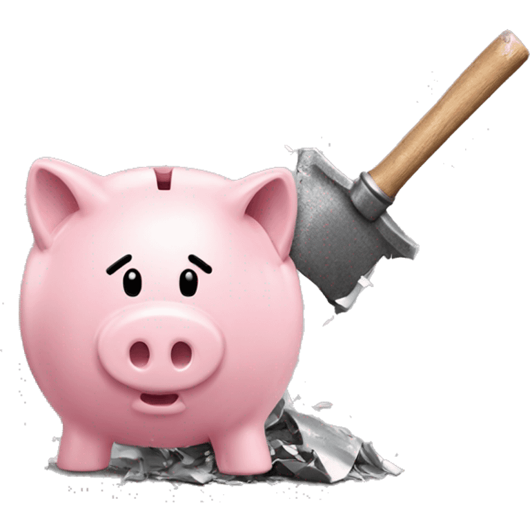 piggy bank, but broken, shattered by a hammer emoji