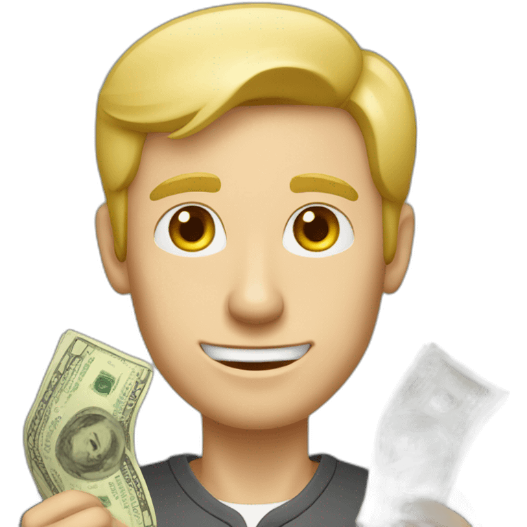 blonde caucasian middle-age male counting money emoji