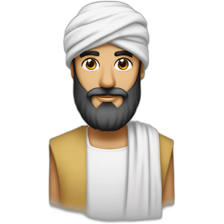 homme arabe avec une très longue barbe noir un turban à carreaux blancs et une longue djellaba blanche emoji