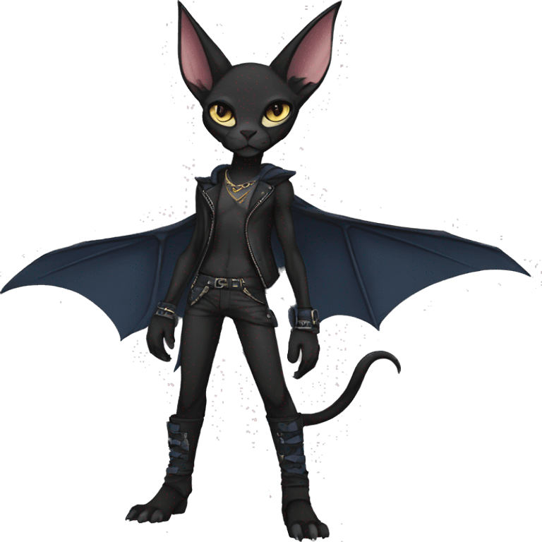 Black Anthro Cool Punk Bat-Sphynx-Fakemon-fursona Full Body emoji