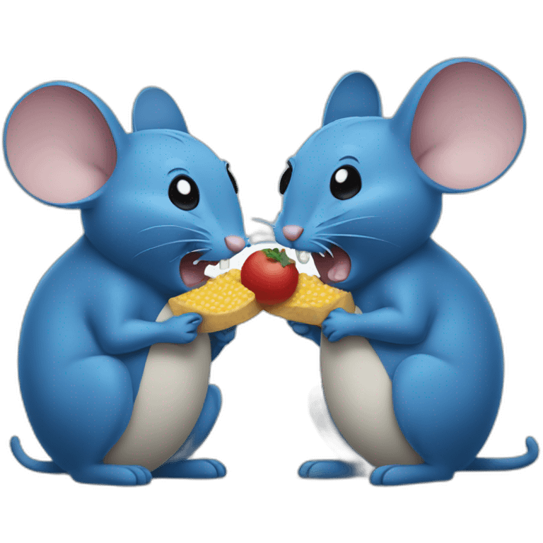 Two blue mices eating one worm emoji