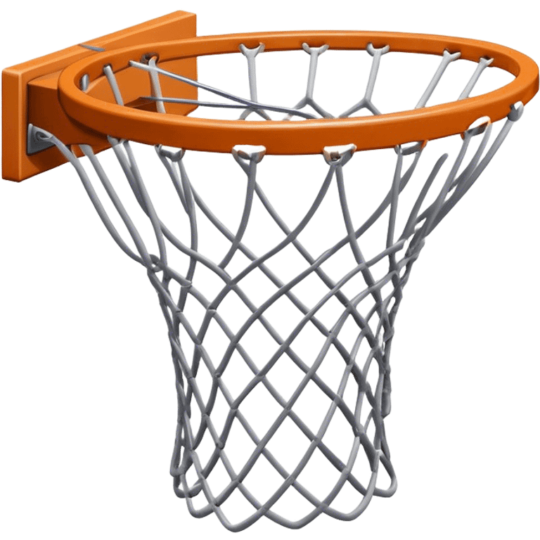 Cinematic Realistic image of a basketball hoop with a detailed metal rim and intricately woven net, captured in dynamic lighting that evokes the charged atmosphere of a competitive court emoji