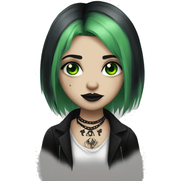 Goth girl with face tattoos and green eyes emoji