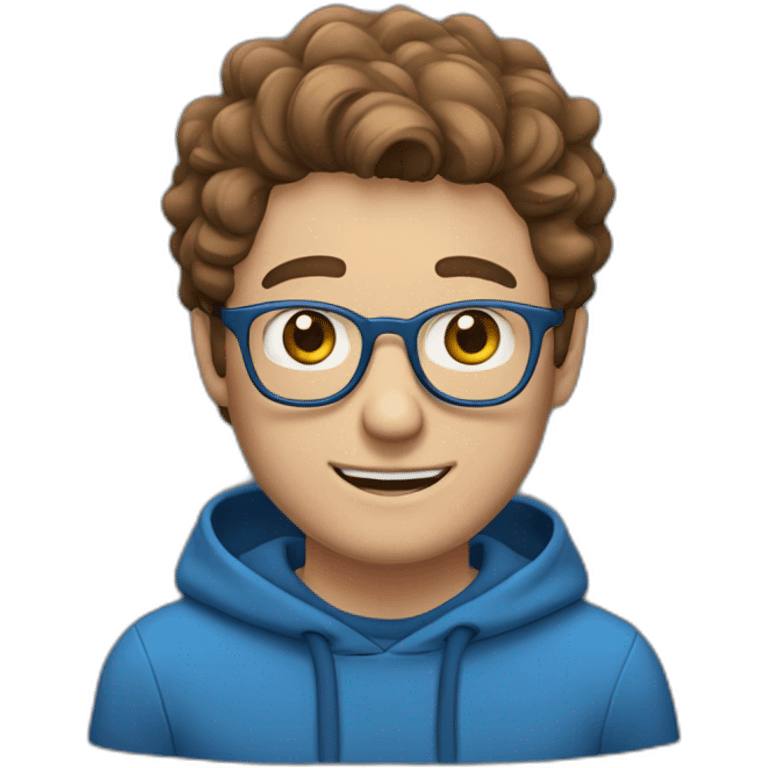 white man with brown hair and hazel eyes and glasses wearing blue hoodie feeling excited emoji