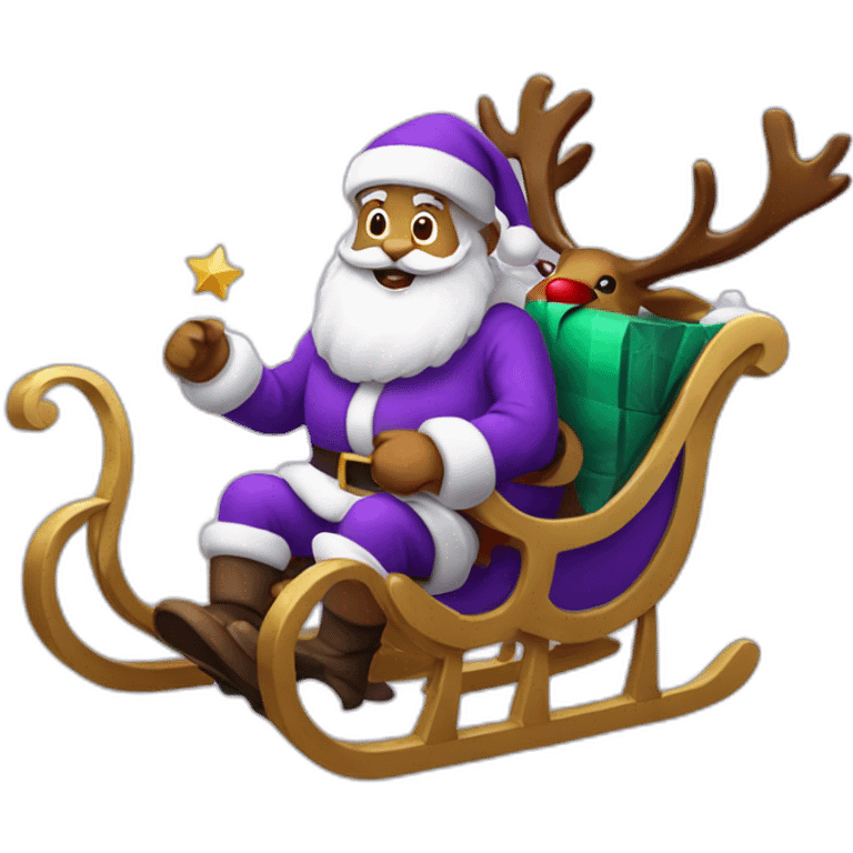 Santa Claus dressed in purple with a sleigh with reindeer emoji