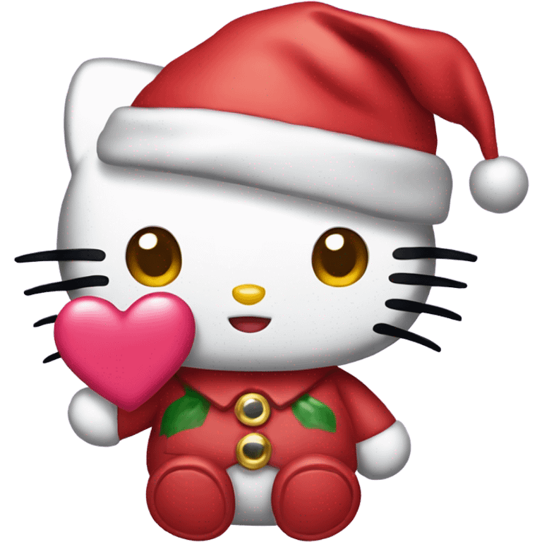 Hello kitty with a Santa hat holding a heart  emoji