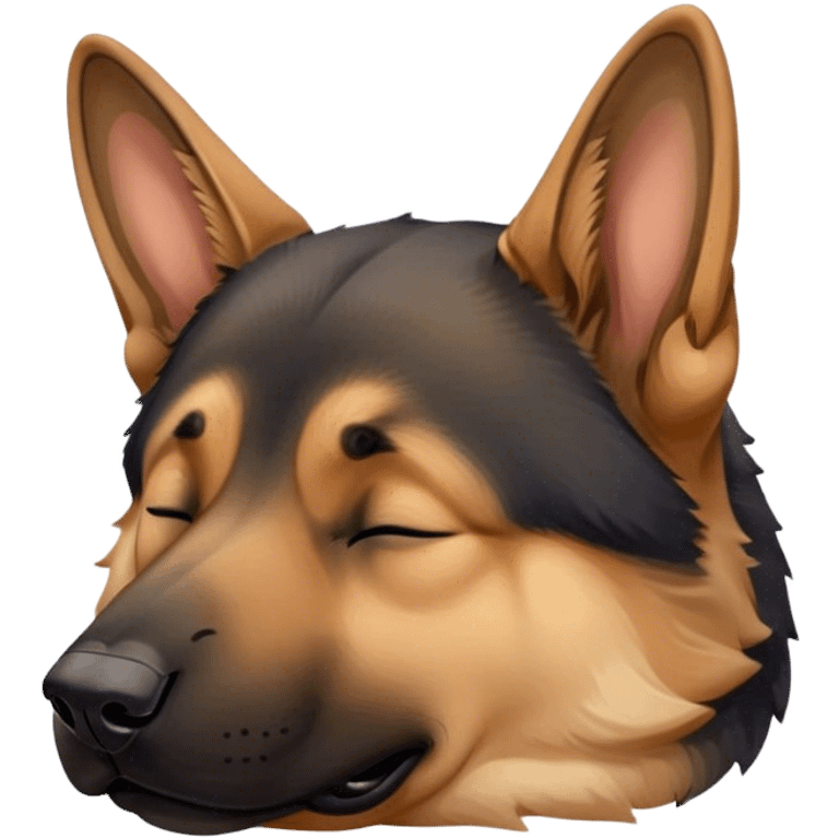 Cinematic Chubby Sleeping German Shepherd Portrait Emoji, Chubby and serene, with a round, unexpectedly soft build and a dense, glossy coat of tan and black, eyes gently closed in peaceful slumber, Simplified yet irresistibly endearing features, highly detailed, glowing with a gentle, drowsy glow, high shine, relaxed and content, stylized with a touch of whimsy, bright and heartwarming, soft glowing outline, capturing the essence of a loyal guardian in a comically sleepy state, so adorable it feels like it could roll out of the screen and snore with charming might! emoji