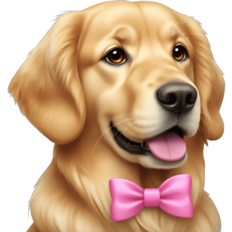 Golden retriver with a pink bow in the ear emoji