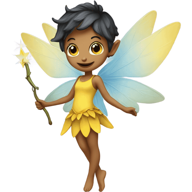 Pixie fairy with yellow wings and wand  emoji