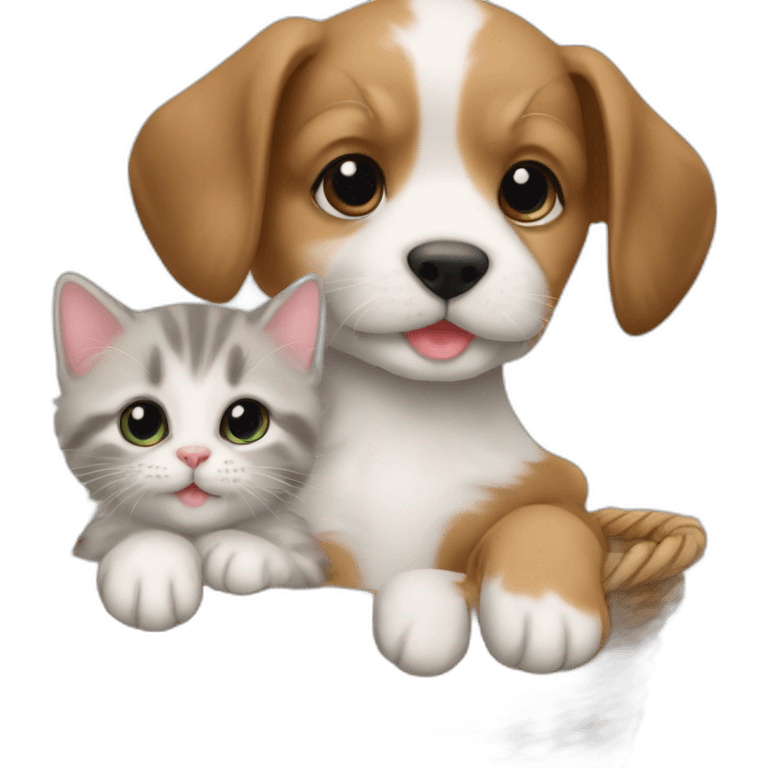 Puppy en kitten samen in een mand emoji