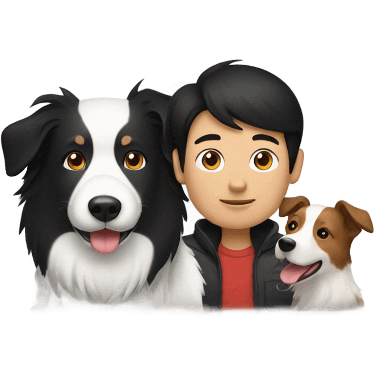 A Chinese man holds a border collie emoji