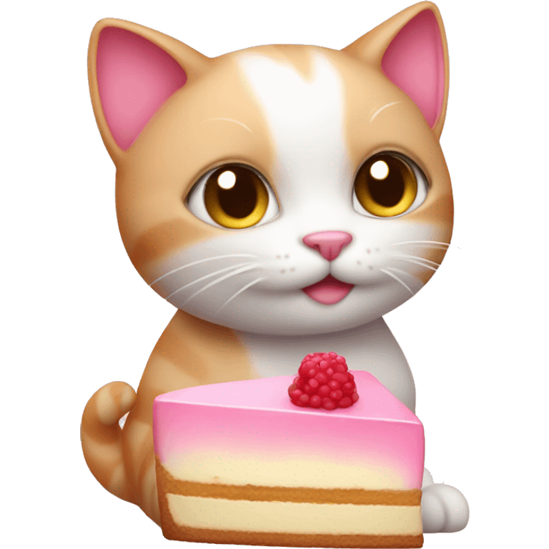 cute pink cat holding a cheesecake emoji