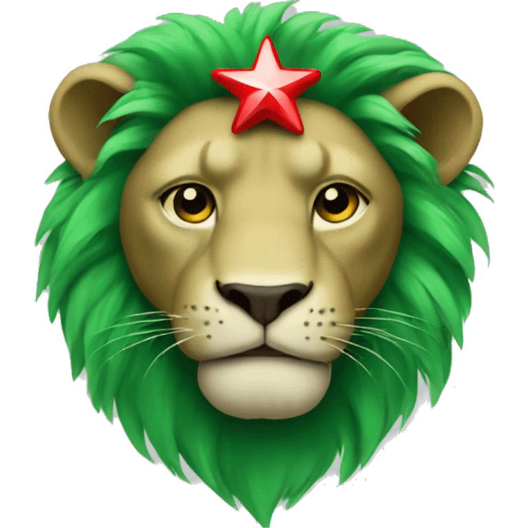 Green lion wearing band with three red stars emoji