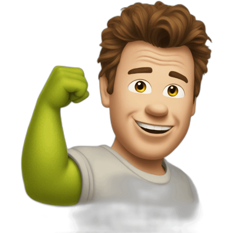 Shrek as rick astley doin the rickroll emoji