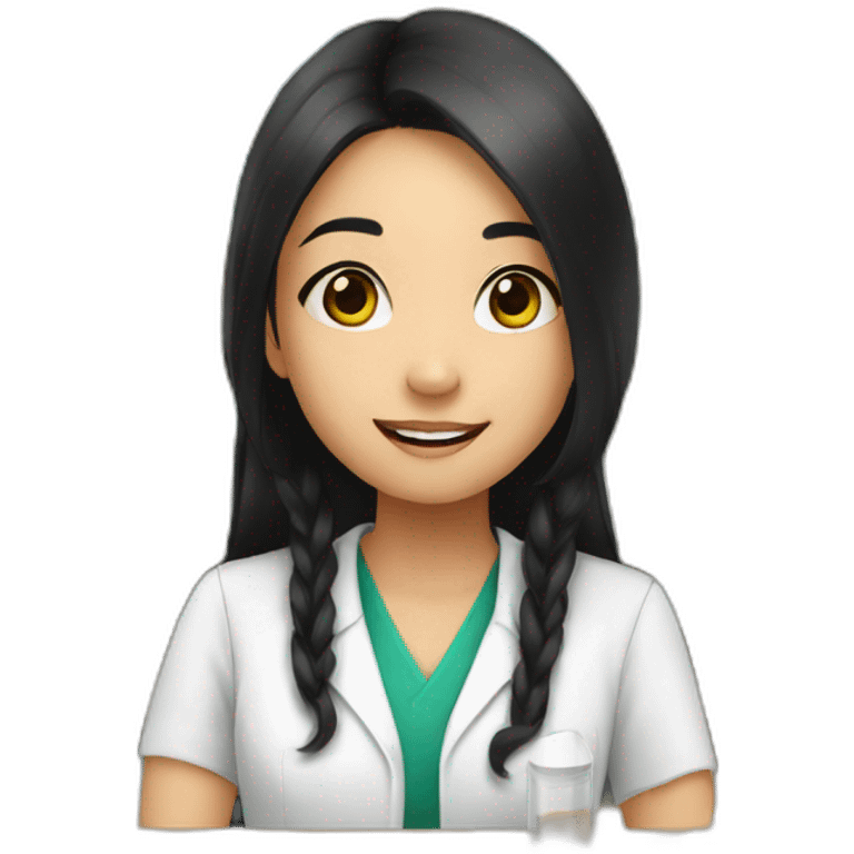 asian young girl with long black hair working in a pharmacy emoji