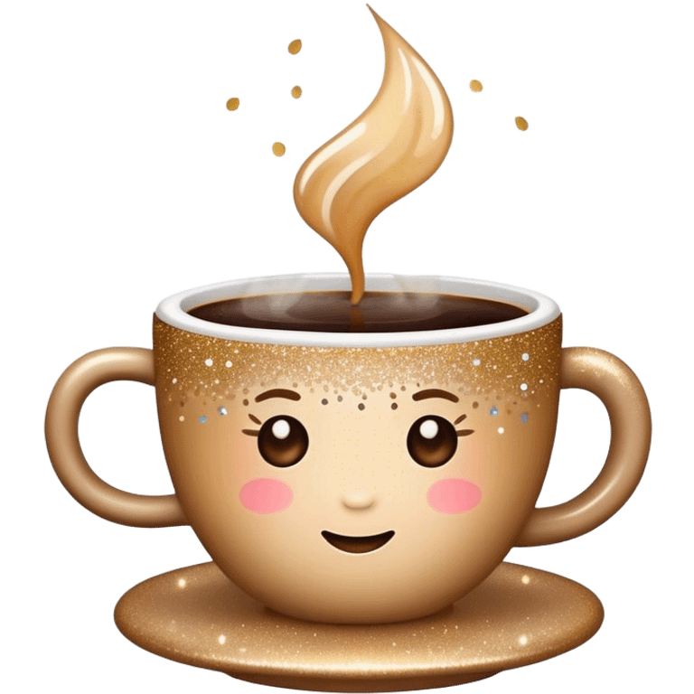 cute cup of coffee with steam and glitter emoji