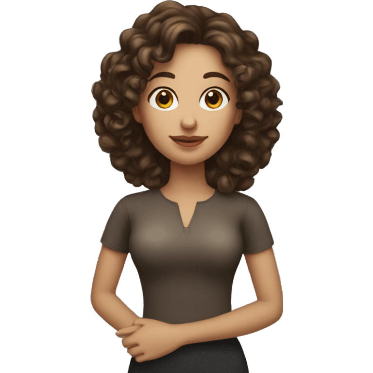 round brunette woman with long curly hair emoji