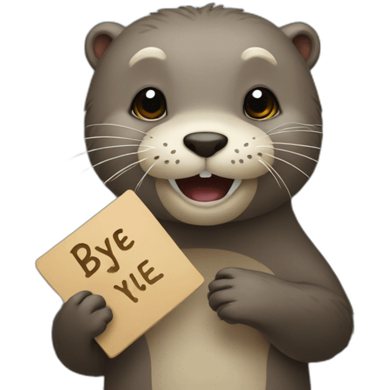 otter holding a sign bye emoji