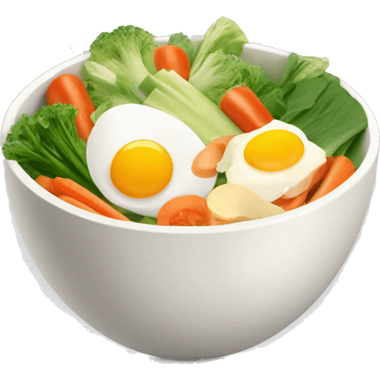 Bowl with sliced vegetables and egg emoji