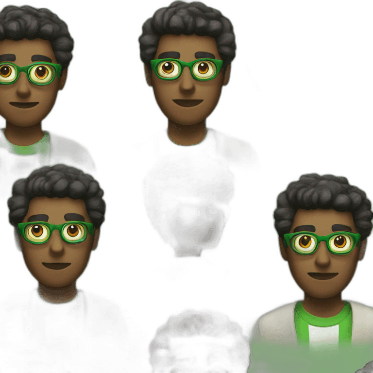 Brown gay man with glasses holding a green iphone 13 emoji