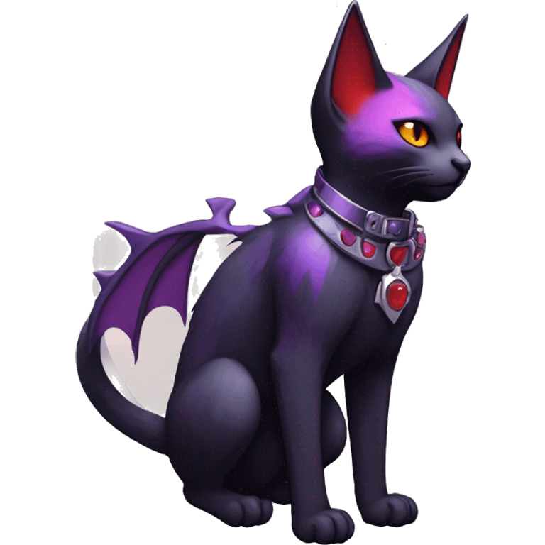 cool edgy black punk red Purple ethereal fantasy nargacuga-bat-cat-Fakemon collar full body emoji