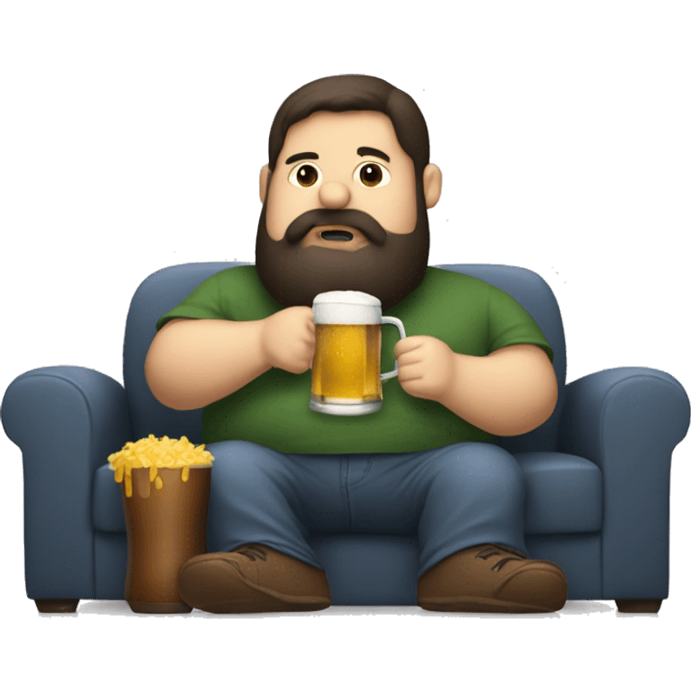 Dark hair beard man drinking beer on couch chubby emoji