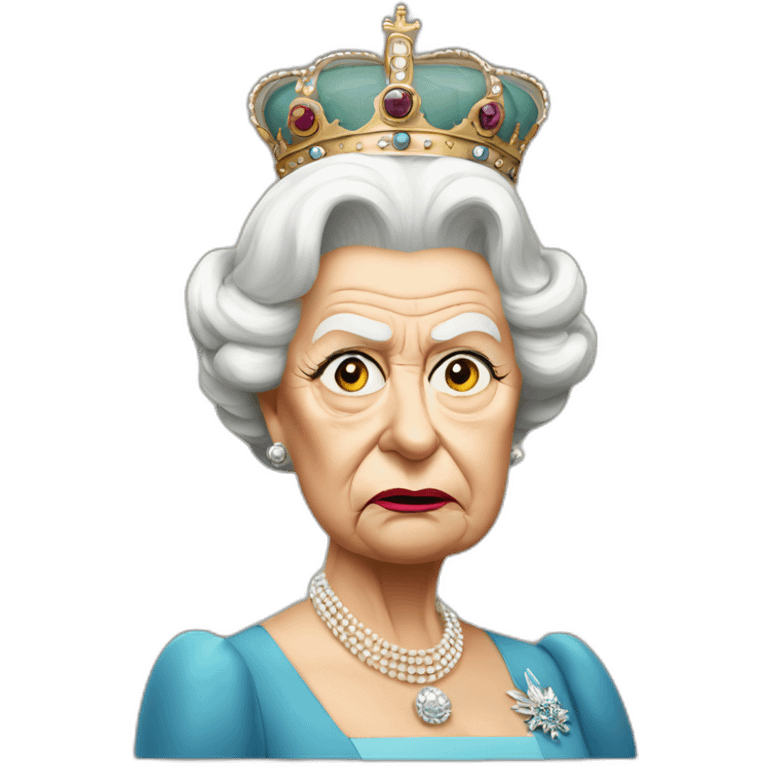 Queen Elizabeth II looking angry with a monocle emoji