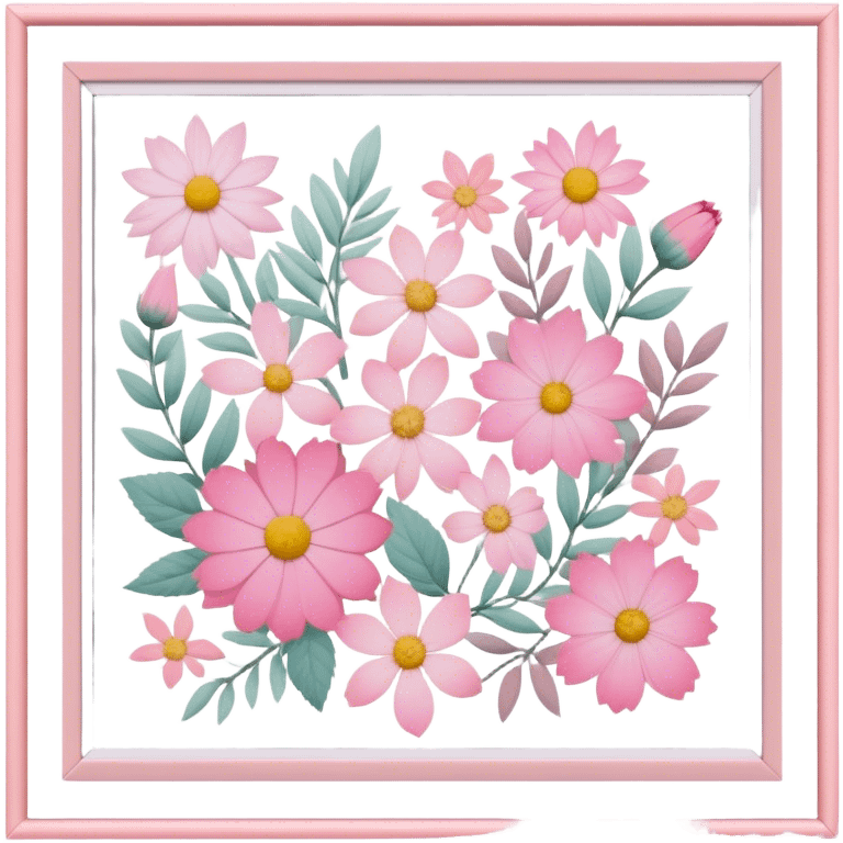 framed pastel and pink pressed florals emoji