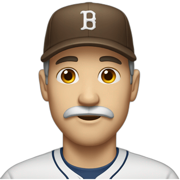 white man with longish brown hair and baseball cap and mustache emoji