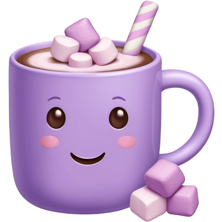 pastel mug of hot chocolate with violet pastel marshmallows  emoji