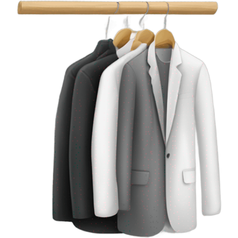 Design an emoji-style icon of an open wardrobe with clothes hanging inside. Include details like a wooden frame, hangers, and only black or white different clothing items such as shirts or any other clothing . Use a clean and minimalistic design. emoji