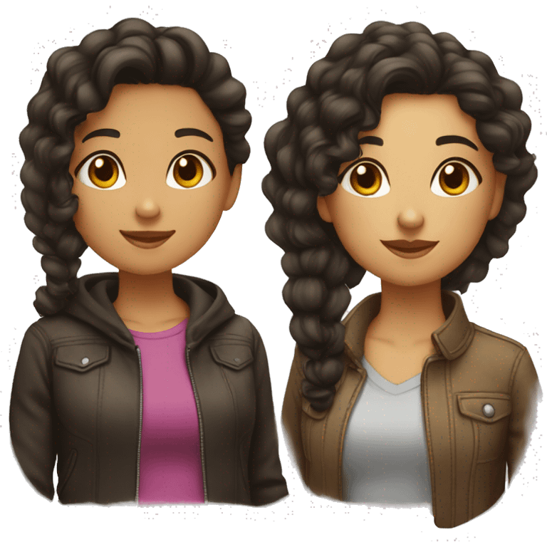 Lesbian girls one with curly black hair one with straight brown hair emoji