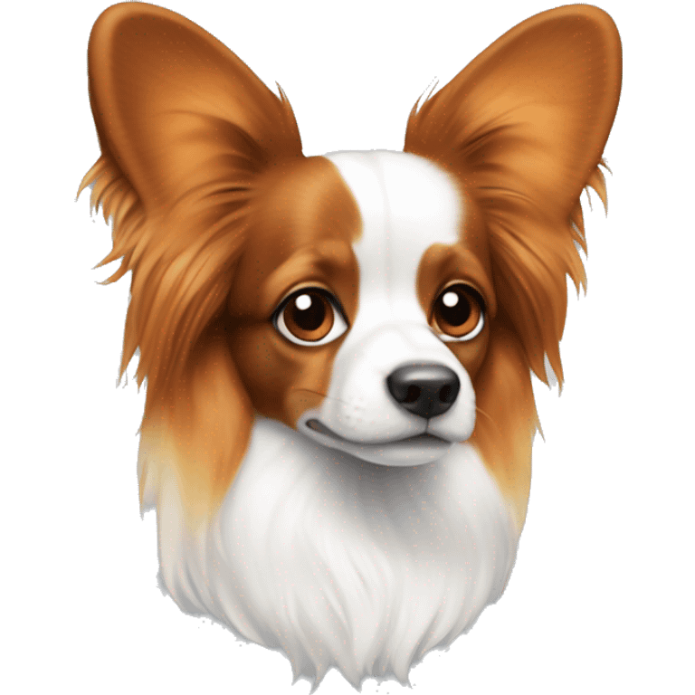 Papillon emoji with ears down, white fur and orange piebald coloring emoji