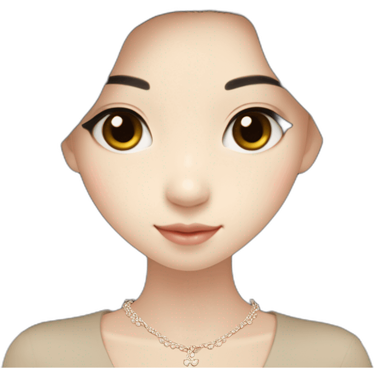 cute singaporean-chinese girl in Muji beige dress with long black hair and van cleef clover necklace emoji