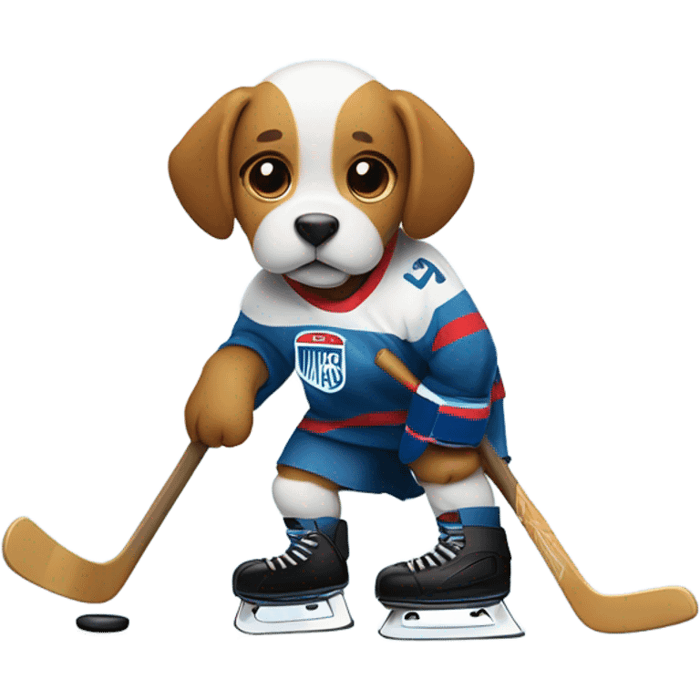 Dog playing hockey emoji