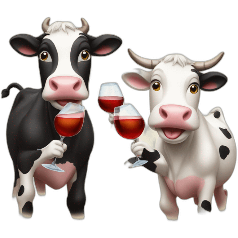 Three smiley cows drinking wine emoji