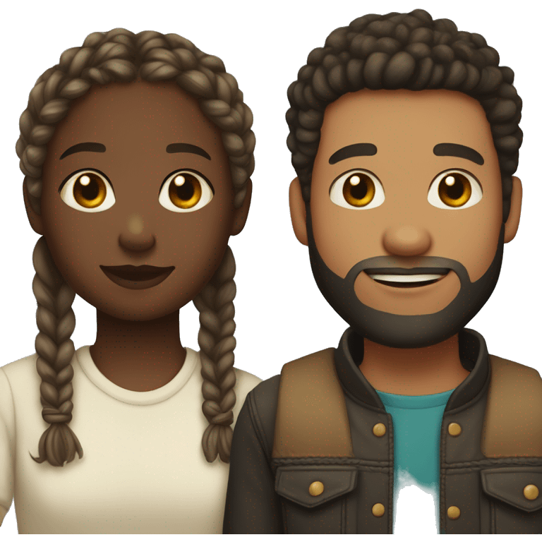 Couple ; black girl with braids and light skin boy with short curly hair and a short beard  emoji