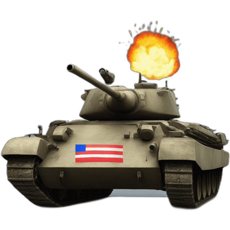 Russian Tank with explosions bihind and russian flag emoji