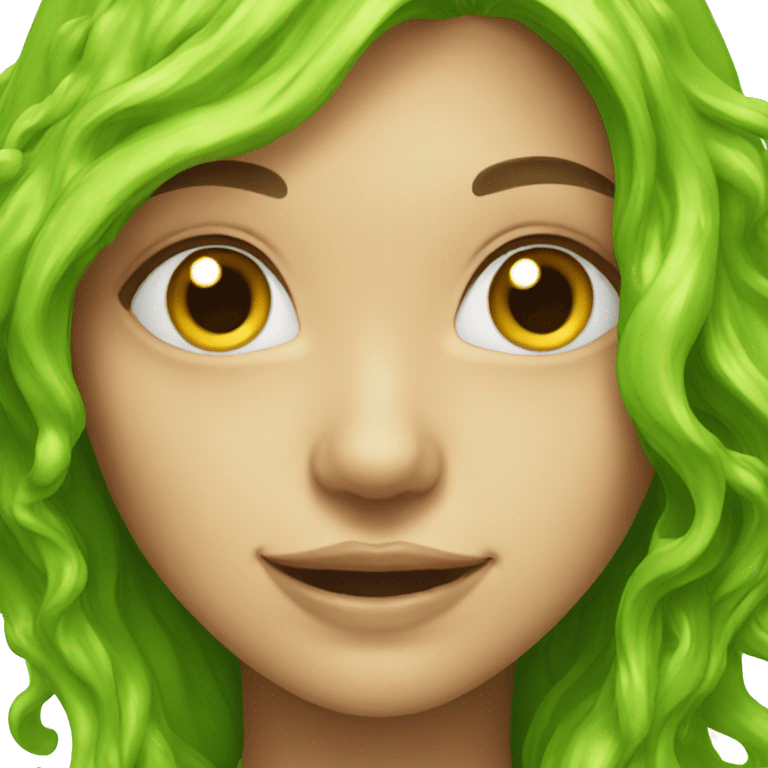 female with long hair smiling with slime emoji