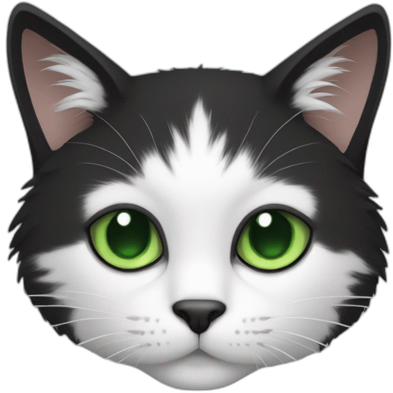 black and white furry cat with green eyes emoji