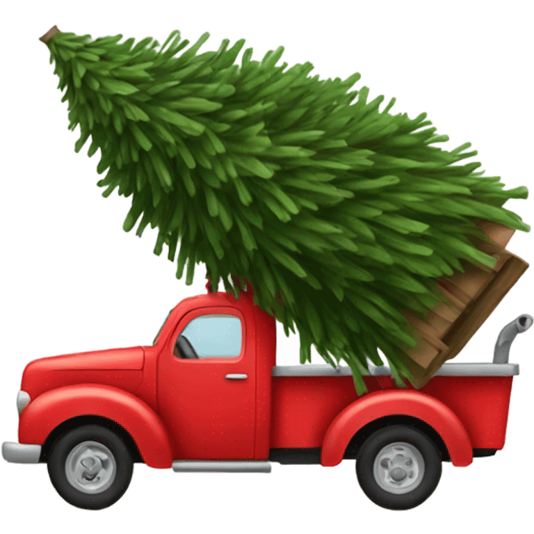 Little red truck hauling a Christmas tree emoji